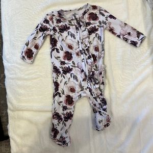 Caden Lane Demi’s Dusty Purple Floral Zipper Ruffle Footie